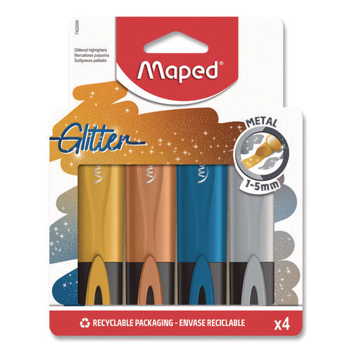 Image of Maped Helix Fluo Peps Metallic Glitter Highlighter, Assorted Ink, Chisel Tip, Assorted Barrel, 4/Pack