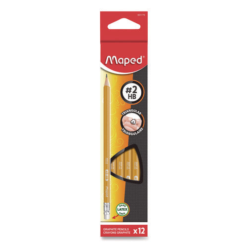Image of Maped Helix Essentials Triangular Pre-Sharpened Pencils, HB (#2), Black Lead, Yellow Barrel, 12/Box