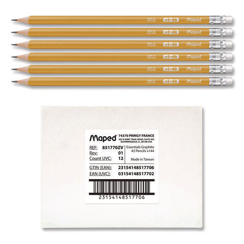 Image of Maped Helix Essentials Triangular Pre-Sharpened Pencils, HB (#2), Black Lead, Yellow Barrel, 144/Box