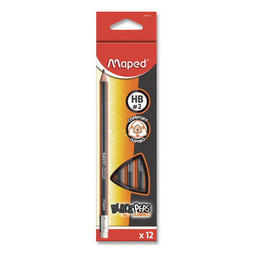 Image of Maped Helix Black'Peps Jumbo Triangular Pencils, HB (#2), Black Lead, Orange/Black Barrel, Dozen