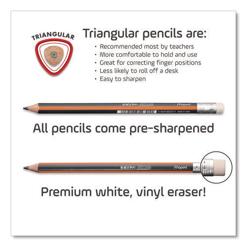 Image of Maped Helix Black'Peps Jumbo Triangular Pencils, HB (#2), Black Lead, Orange/Black Barrel, Dozen