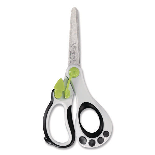 Image of Maped Helix Kidy Spring-Assisted Educational Scissors Rounded Tip, 5.41" Long, 2" Cut Length, Straight White/ Black Handle