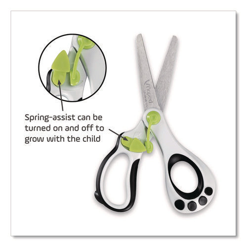 Image of Maped Helix Kidy Spring-Assisted Educational Scissors Rounded Tip, 5.41" Long, 2" Cut Length, Straight White/ Black Handle