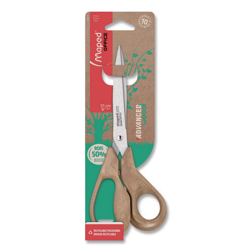 Image of Maped Helix Advanced Wood Multipurpose Scissors, 8.25" Long, 4.75" Cut Length, Straight Brown Handle