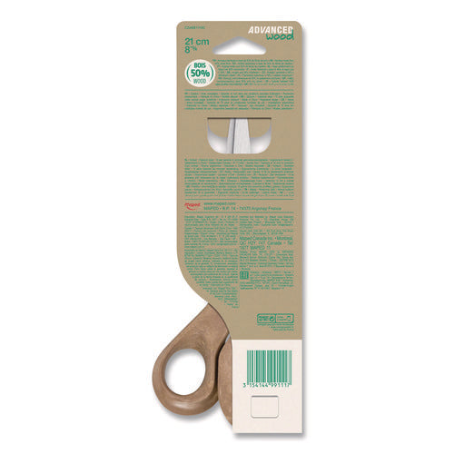 Image of Maped Helix Advanced Wood Multipurpose Scissors, 8.25" Long, 4.75" Cut Length, Straight Brown Handle