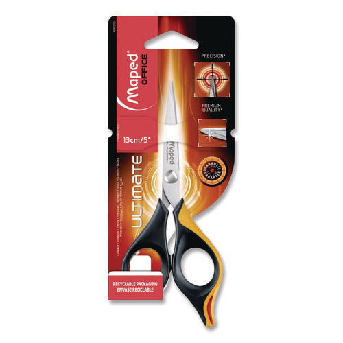 Image of Maped Helix Ultimate Precision Soft Grip Multipurpose Scissors, 5.75" Long, 3" Cut Length, Straight Black/Orange Handle