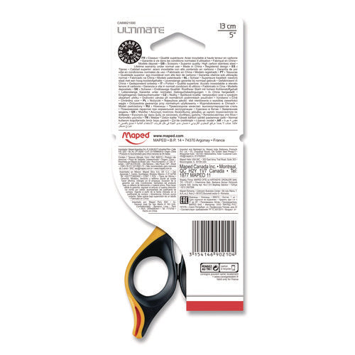 Image of Maped Helix Ultimate Precision Soft Grip Multipurpose Scissors, 5.75" Long, 3" Cut Length, Straight Black/Orange Handle