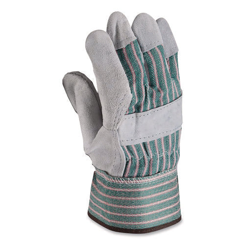 Image of PIP Bronze Series Leather/fabric Work Gloves, Large (size 9), Gray/green, 12 Pairs
