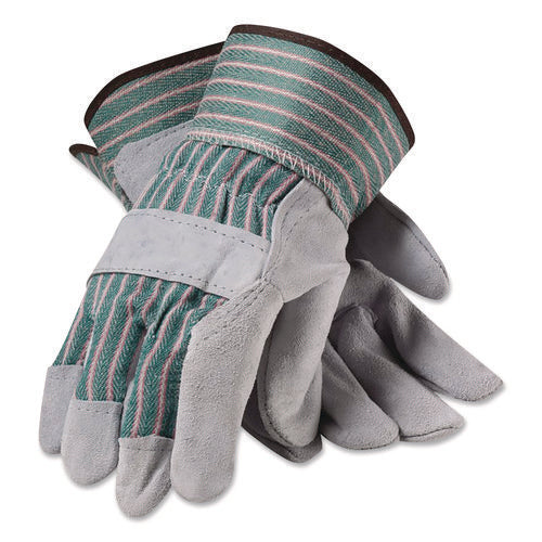 Image of PIP Bronze Series Leather/fabric Work Gloves, Small (size 7), Gray/green, 12 Pairs