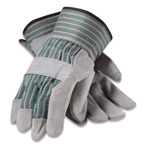Image of PIP Bronze Series Leather/fabric Work Gloves, X-Large (size 10), Gray/green, 12 Pairs