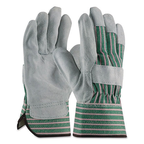 Image of PIP Bronze Series Leather/fabric Work Gloves, X-Large (size 10), Gray/green, 12 Pairs