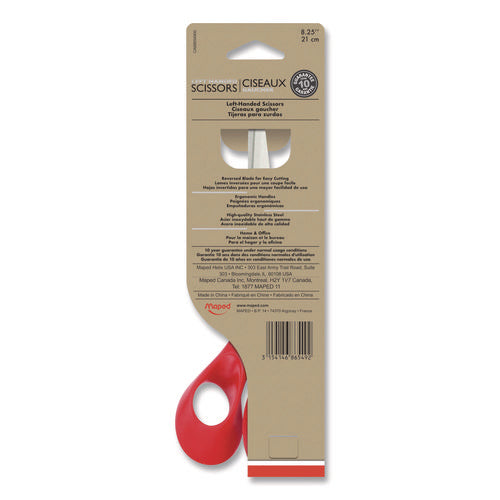 Image of Maped Helix Expert Left-Handed Multipurpose Scissors, 8.25" Long, 5" Cut Length, Straight Red Handle