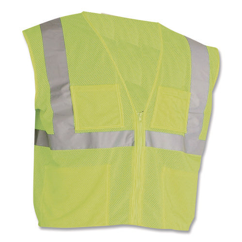 Image of PIP ANSI Class 2 Four Pocket Zipper Safety Vest, Polyester Mesh, 4X-Large, Hi-Viz Lime Yellow