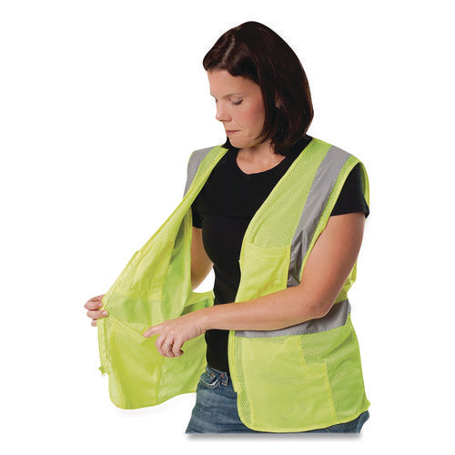Image of PIP ANSI Class 2 Four Pocket Zipper Safety Vest, Polyester Mesh, 4X-Large, Hi-Viz Lime Yellow
