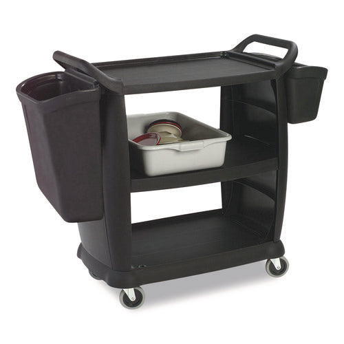 Image of Boardwalk® Bussing Cart, Plastic, 3 Shelves, 300 lb Capacity, 18 x 36.25 x 38, Black