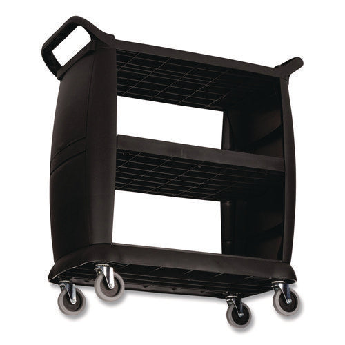 Image of Boardwalk® Bussing Cart, Plastic, 3 Shelves, 300 lb Capacity, 18 x 36.25 x 38, Black