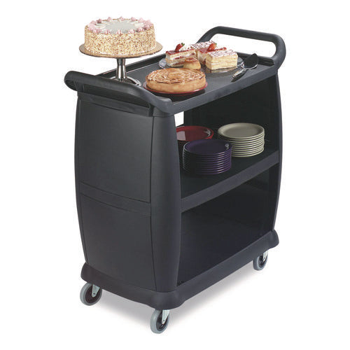 Image of Boardwalk® Bussing Cart, Plastic, 3 Shelves, 300 lb Capacity, 18 x 36.25 x 38, Black