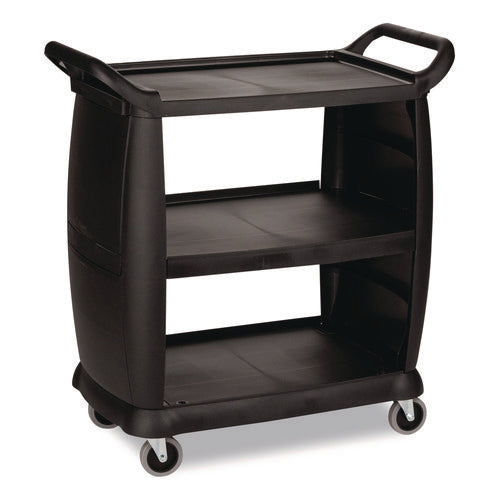 Image of Boardwalk® Bussing Cart, Plastic, 3 Shelves, 300 lb Capacity, 18 x 36.25 x 38, Black
