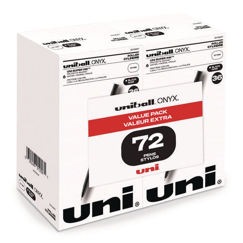 Image of uniball® ONYX Rollerball Pen, Stick, Fine 0.7 mm, Black Ink, Black Barrel, 72/Pack