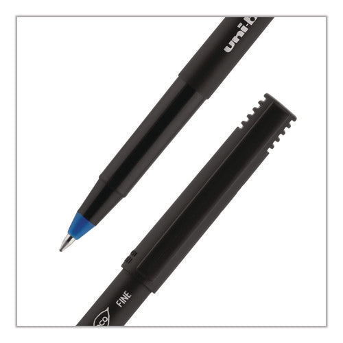 Image of uniball® ONYX Rollerball Pen, Stick, Fine 0.7 mm, Blue Ink, Black/Blue Barrel, 72/Pack