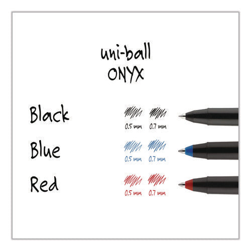 Image of uniball® ONYX Rollerball Pen, Stick, Fine 0.7 mm, Blue Ink, Black/Blue Barrel, 72/Pack