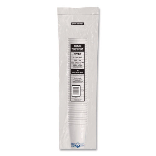 Image of SOLO® Recycled Content PCF Paper Hot Cups, ProPlanet Seal, 10 oz, White, 50/Pack