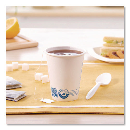 Image of SOLO® Recycled Content PCF Paper Hot Cups, ProPlanet Seal, 8 oz, White, 50/Pack