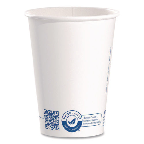 Image of SOLO® Recycled Content PCF Paper Hot Cups, ProPlanet Seal, 12 oz, White, 50/Pack