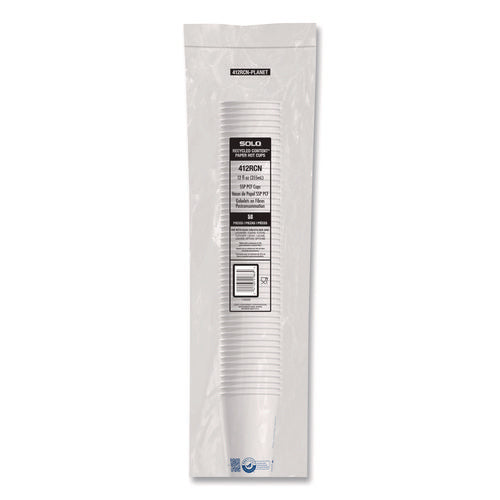 Image of SOLO® Recycled Content PCF Paper Hot Cups, ProPlanet Seal, 12 oz, White, 50/Pack