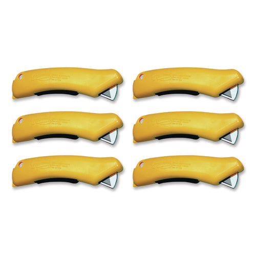 Image of CrewSafe X-traSafe CU Safety Utility Knife, Plastic Handle, Yellow, 6/Pack