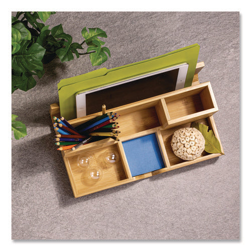 Image of Officemate Bamboo Desk Organizer, 7 Compartments, 14.09 x 8.62 x 5.28, Natural Wood Grain, Bamboo
