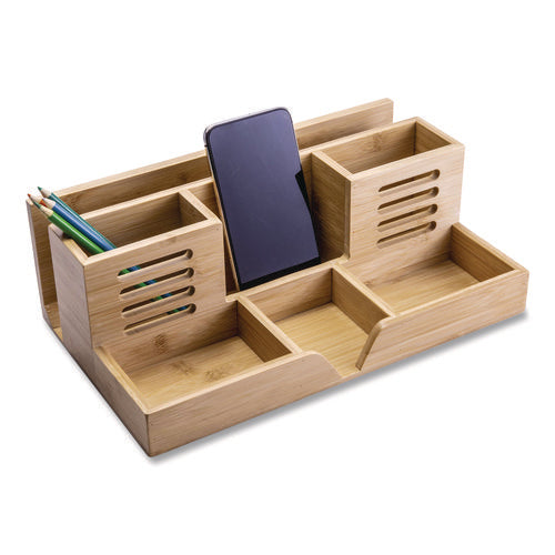 Image of Officemate Bamboo Desk Organizer, 7 Compartments, 14.09 x 8.62 x 5.28, Natural Wood Grain, Bamboo