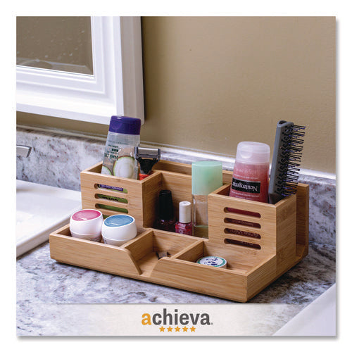 Image of Officemate Bamboo Desk Organizer, 7 Compartments, 14.09 x 8.62 x 5.28, Natural Wood Grain, Bamboo