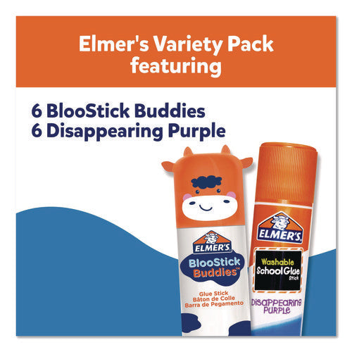 Image of Elmer's® BlooStick Buddies and Disappearing Purple Glue Stick Combo Pack, 0.21 oz, Dries Clear, 12/Pack