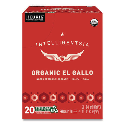 Image of Intelligentsia El Gallo Organic Coffee K-Cups, Light Roast, 20/Box