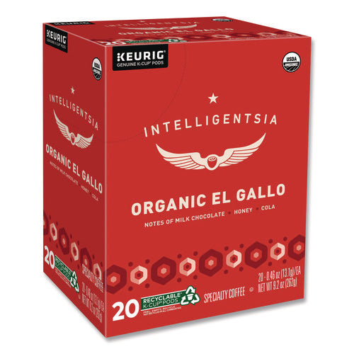 Image of Intelligentsia El Gallo Organic Coffee K-Cups, Light Roast, 20/Box