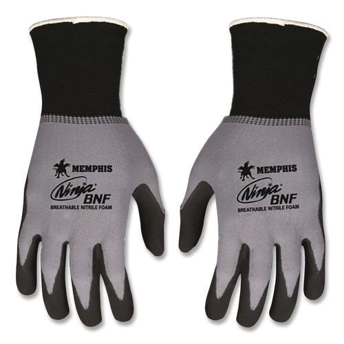 Image of MCR Safety Ninja Nitrile Coating Nylon/spandex Gloves, Black/gray, Small, Dozen