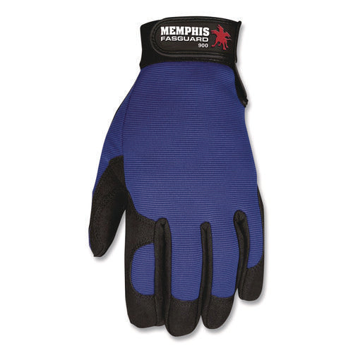 Image of MCR Safety Clarino Synthetic Leather Palm Mechanics Gloves, Blue/black, Medium
