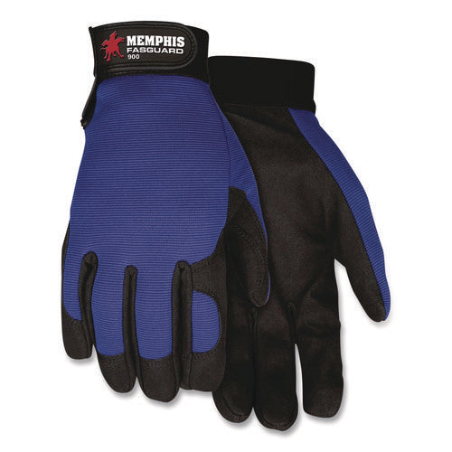 Image of MCR Safety Clarino Synthetic Leather Palm Mechanics Gloves, Blue/black, Medium