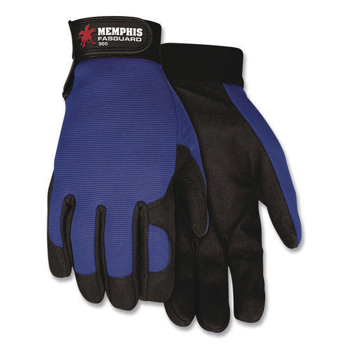 Image of MCR Safety Clarino Synthetic Leather Palm Mechanics Gloves, Blue/black, X-Large