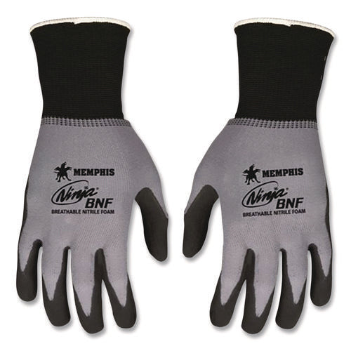 Image of MCR Safety Ninja Nitrile Coating Nylon/spandex Gloves, Black/gray, Large, Dozen