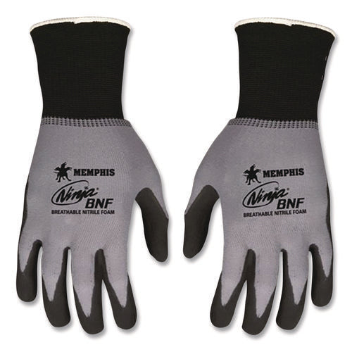 Image of MCR Safety Ninja Nitrile Coating Nylon/spandex Gloves, Black/gray, Medium, Dozen