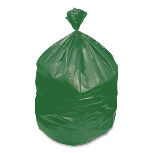 Image of Heritage Eco Blend Max Can Liners, 60 gal, 0.8 Mil, 38" x 58", Green, 20 Bags/Roll, 5 Rolls/Carton