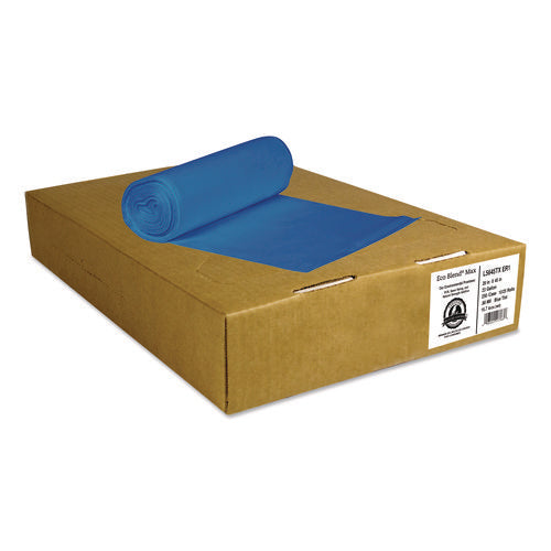 Image of Heritage Eco Blend Max Can Liners, 23 gal, 0.8 mil, 28" x 45", Blue, 25 Bags/Roll, 10 Rolls/Carton
