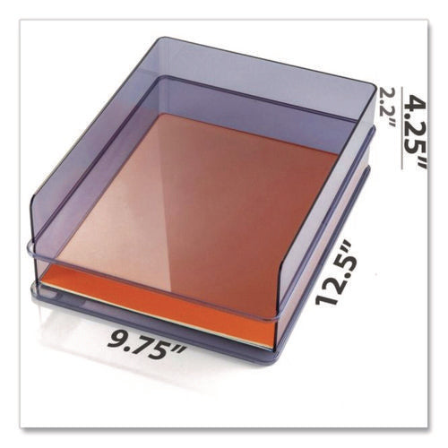 Image of Officemate Letter Tray, 1 Section, Letter Size Files, 10.16" x 12.8" x 2.76", Gray, 2/Pack