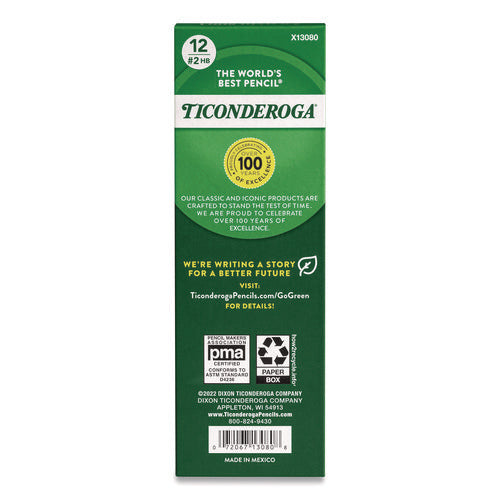 Image of Dixon® Ticonderoga Beginners Woodcase Pencil with Microban, HB (#2), Black Lead, Yellow Barrel, Dozen