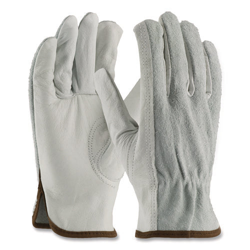 Image of PIP Top-Grain Leather Drivers Gloves With Shoulder-Split Cowhide Leather Back, Large, Gray