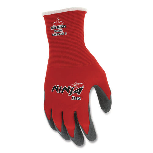 Image of MCR Safety Ninja Flex Latex Coated Palm Gloves N9680, Medium, Red/Gray, Dozen