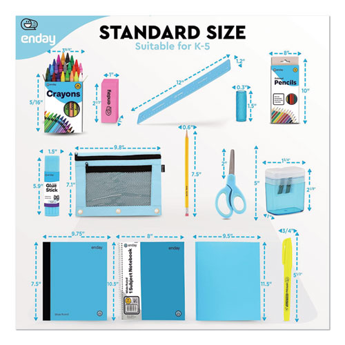 Image of enday Back to School Supplies Kit for Grades K-5, Blue