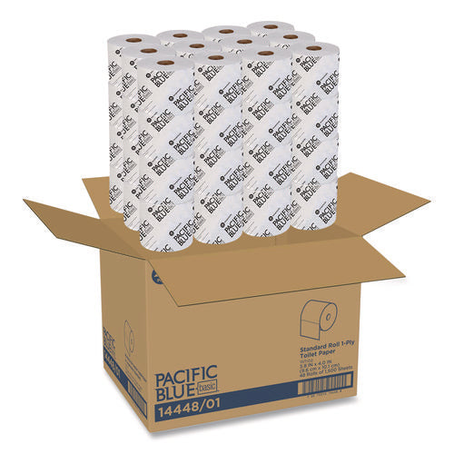Image of Georgia Pacific® Professional Pacific Blue Basic High-Capacity Bathroom Tissue, Septic Safe, 1-Ply, White, 1,500/roll, 48/carton
